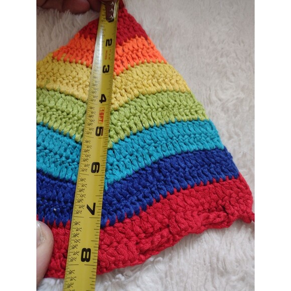 New Hand Crocheted Rainbow Color Bikini Top & Skirt Long Fringe Soft Acrylic XL - Picture 5 of 10